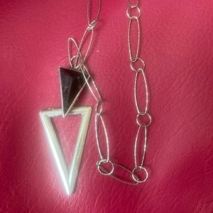 STERLING SILVER NECKLACE WITH TRIANGULAR PENDANT., malachite stone in pendant